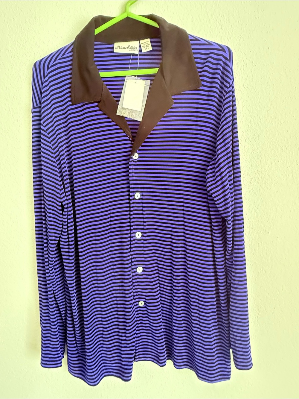 Private Edition by Chico's Blue Black Striped Slinky Knit Jacket Cardigan Vintag